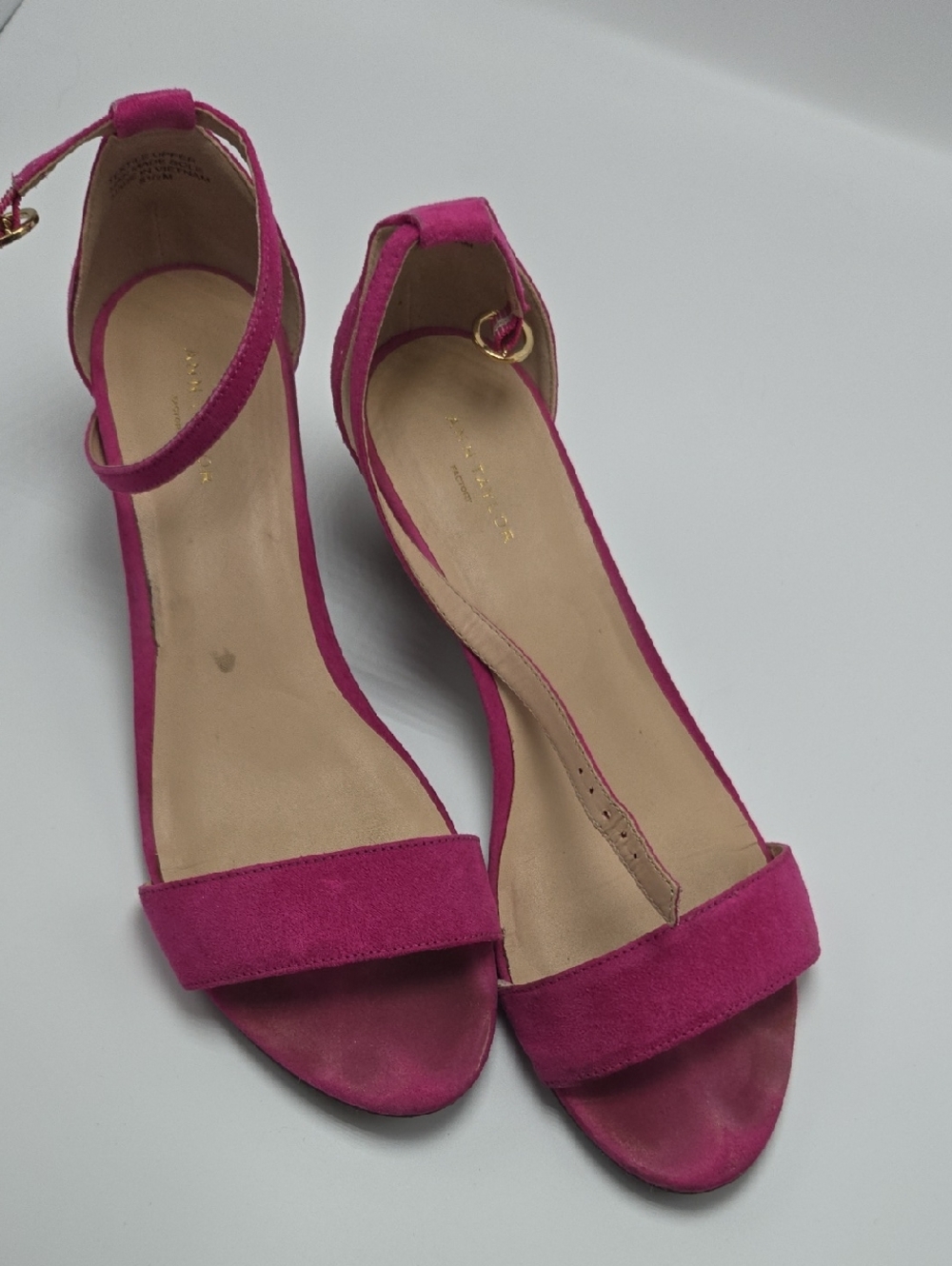 Ann Taylor Pink Suede Ankle-Strap Open-Toe Sandals